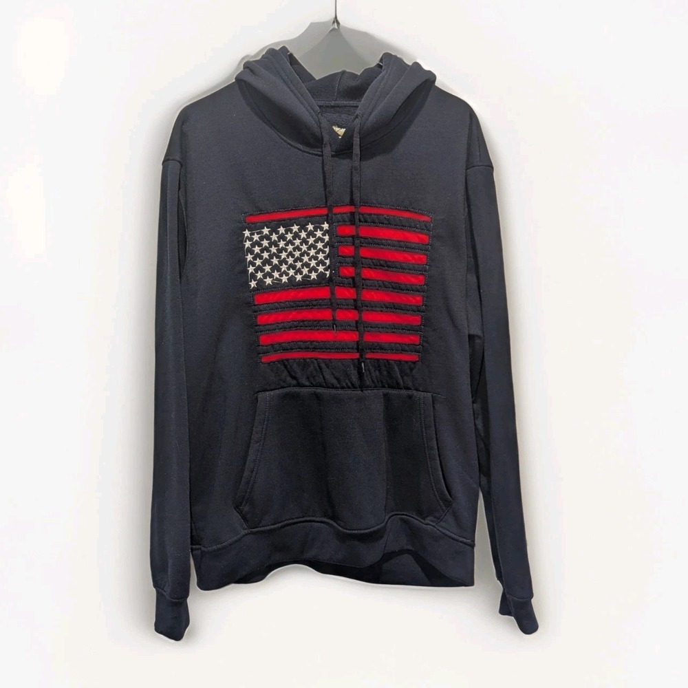 Americana USA Flag Applique Navy Hoodie XL Bronze Eagle Patriotic Grunge